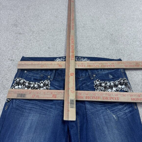 Express Jeans Ultra Skinny Zelda Slim Fit Rhinestone Blue Low Rise Women’s Sz 10 - Picture 2 of 13